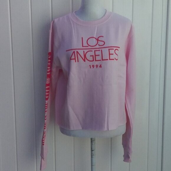 Mighty Fine Sweatshirt Women's Size Smal Pink LA Graphic Cropped - Picture 2 of 8